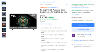 TCL 65QM6K 65" por $8,950 en Mercado Libre
