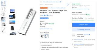 Memoria USB Topesel 128GB por $115 | Mercado Libre