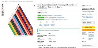 Baco | Bacoiris Lápices de Colores Largos (12 colores) por $25 en Amazon