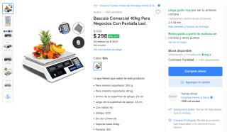 Báscula Comercial 40kg por $298 en Mercado Libre