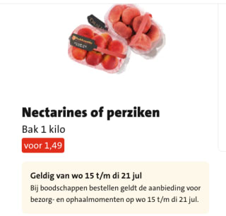 Nectarines of perziken Bak 1 kilo voor €1,49 bij Jumbo