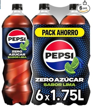 Pepsi zero Lima refresco de cola cero azúcar packs 6 botellas 1.75 litros por 5.83€