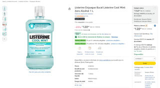 Listerine Cool Mint Zero Alcohol 1 L por $91 en Amazon