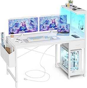 Grandder Escritorio Gaming 120x50 cm Enchufe LED RGB Estantes Abatibles por 59,99€