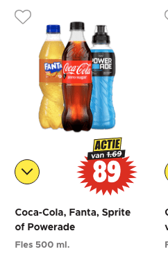 Coca-Cola, Fanta, Sprite en Powerade 500 ml voor €0,89 bij Dirk