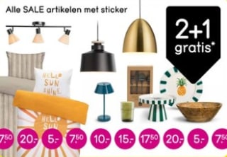 2+1 gratis op alle sale artikelen met een sticker bij Leen Bakker