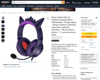 Razer Kraken Kitty V2 Pokémon Gengar Edition voor €90,59 bij Amazon