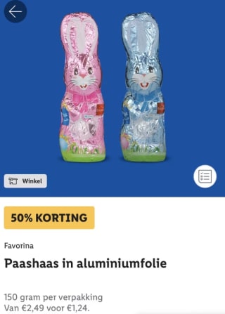 Chocolade Paashazen voor €1,24 met de Lidl Plus app
