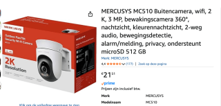 TP-Link Mercusys MC510 Outdoor Pan/Tilt camera voor €21,51 bij Amazon