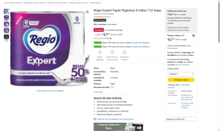Regio Expert Papel Higienico 9 Rollos por $67 | Amazon
