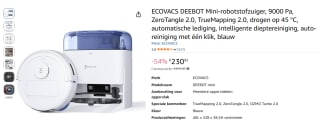 ECOVACS DEEBOT Mini-robotstofzuiger voor €230,92 bij Amazon