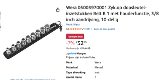 Wera Belt B 1 05003970001 Dopsleutelinzetset 3/8" voor €52,59 bij Amazon
