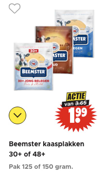 Alle Beemster kaasplakken 30+ of 48+ voor €1,99 bij Dirk