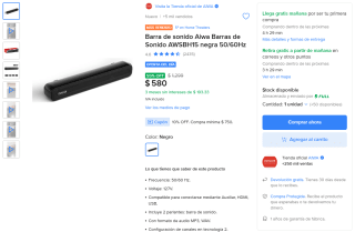 Barra de Sonido Aiwa AWSBH15 por $580 | Mercado Libre