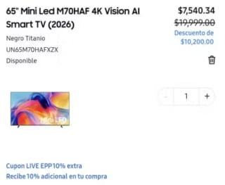Samsung Mini LED M70HAF 65" 4K (2026) por $7,540 en Samsung