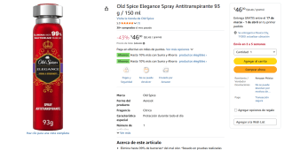 Old Spice Elegance Spray 93g por $46 | Amazon