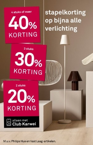 Tot 40% stapelkorting op bijna alle verlichting bij Karwei