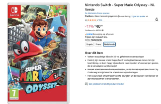 Super Mario Odyssey - Nintendo Switch voor €40 bij Amazon