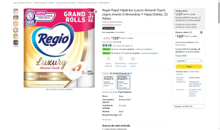 Papel Higiénico Regio Luxury Almond Touch 32 rollos por $189 | Amazon