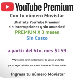 YouTube Premium Gratis por 3 Meses | Movistar