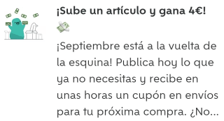 Wallapop sube un artículo y gana 4€ (cuentas seleccionadas)