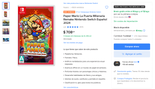 Paper Mario: The Thousand-Year Door para Switch por $638 en Mercado Libre