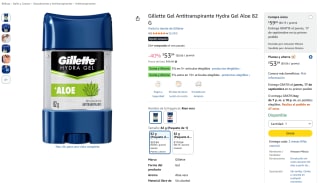 Gillette Gel Antitranspirante Hydra Gel Aloe 82g por $54 en Amazon