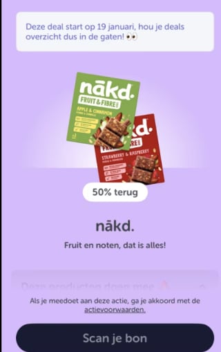 50% cashback opNākd Fruit & Fiber bars via Tikkie