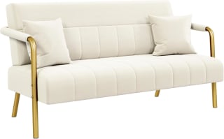 Yaheetech Sofá de Tela de Terciopelo de Dos Plazas con Dos Cojines Beige por 134.99€