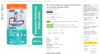Mr. Músculo Platinum Limpiador de Baño Quita Sarro Líquido por $18 en Amazon
