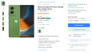 Motorola Edge 50 Fusion 5G 256GB por $3,849 | Mercado Libre
