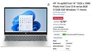 HP 14-ep0631nd 14" intel Core i3 N-series 8GB 512GB voor €379 bij Amazon