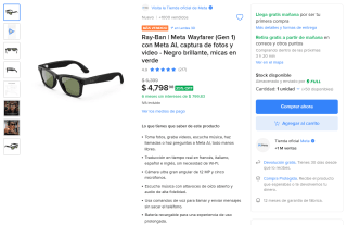 Ray-Ban Meta Wayfarer con AI por $3,899 | Oferta Mercado Libre