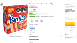 Marinela Barritas de Fresa 268g (4 piezas) por $28 en Amazon