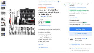 Acerokit juego de herramientas mecánicas 46 piezas por $139 en Mercado Libre