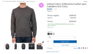 Suéter United Colors of Benetton Gris por $249 en Costco