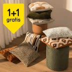 1+1 gratis op alle sierkussens en plaids bij Leen Bakker