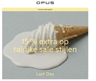 15% extra korting op veel sale-artikelen bij OPUS bij besteding vanaf €50