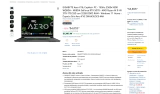 GIGABYTE Aero X16 Ryzen AI 9 HX 370 RTX 5070 por $34,655 | Amazon