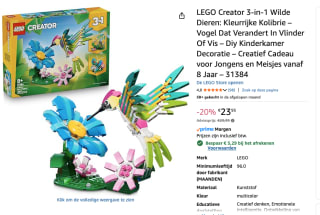 LEGO Creator 31384 Wilde Dieren: Kleurrijke Kolibrie voor €18,66 bij Amazon