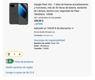Móvil Google Pixel 10a de 128GB por 399€ Prime Student