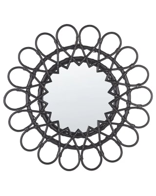 Wall Mirror BABAI 60 cm 60 cm Rattan Black voor €29,99 bij Bellani