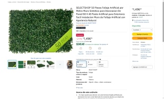 Muro Sintético de Follaje Artificial 50 pzs por $1497 | Amazon