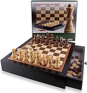 Aquamarine Games Ajedrez y Damas FSC100% de Madera con Cajones por 28.99€