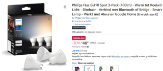 Philips Hue Spot - warm-tot koelwit licht - 3 pack - GU10 voor €48,97 bij Amazon