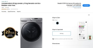 Lavasecadora Samsung 18 kg Lavado y 10 kg Secado Eco Bubble por $12,677