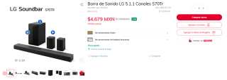 Barra de Sonido LG 5.1.1 Canales S70TR por $4,679 | Sears