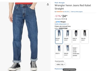 Wrangler Red Kabel Straight heren Jeans voor €24,50 bij Amazon