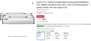 KLEVV FIT V 32GB (2x16GB) DDR5 Gaming voor €86,42 bij Amazon