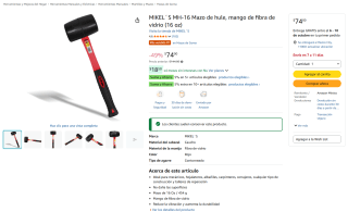 MIKEL´S MH-16 mazo de hule (16 oz) por $74 en Amazon
